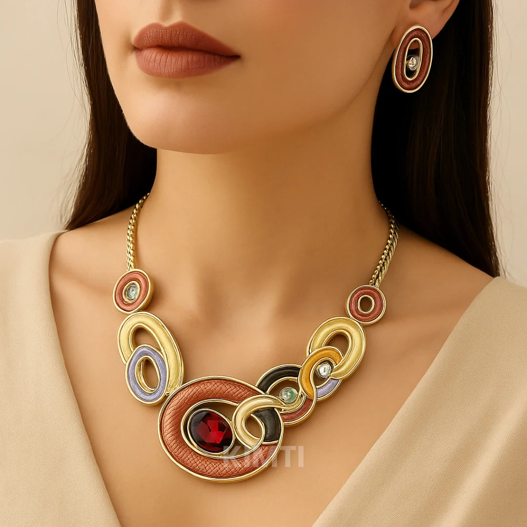 Multi Colour Metallic Necklace & Earring Set