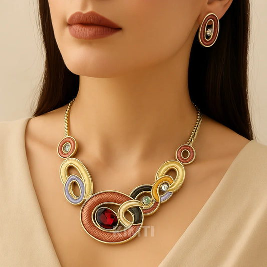 Multi Colour Metallic Necklace & Earring Set