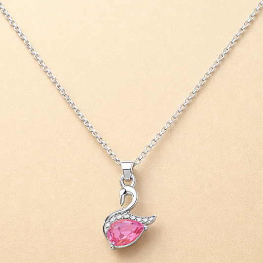 Pink Stone Swan Pendant Necklace