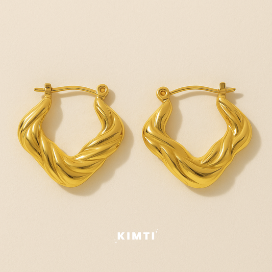 18k Gold Plated Vintage Geometric Hoop Anti Tarnish Earring