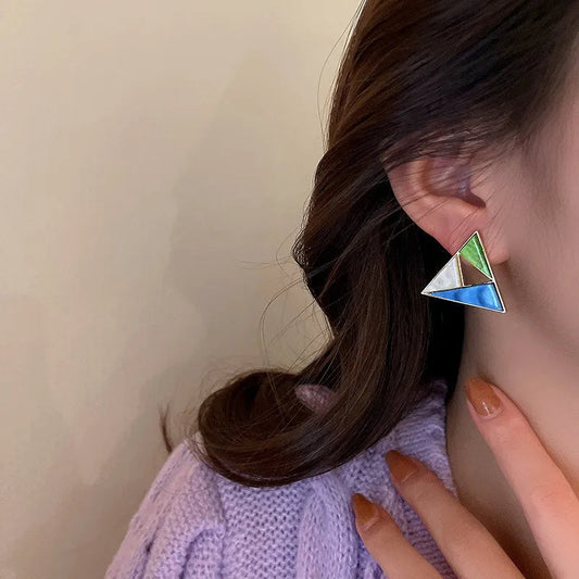 Multicolour Triangle Shape Stud Earring