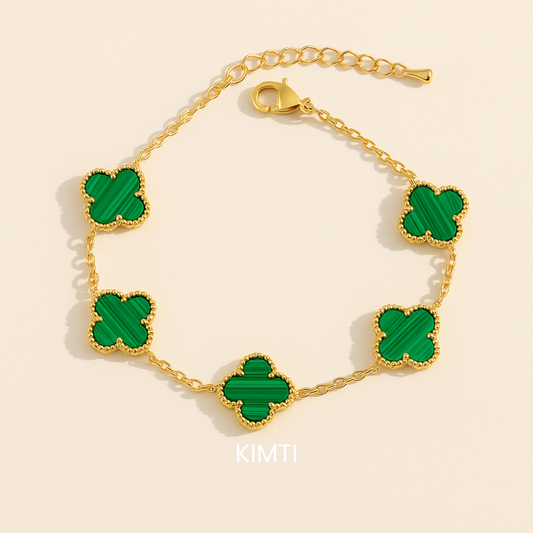 18k Gold Plated Green Clover Wraparound Bracelet