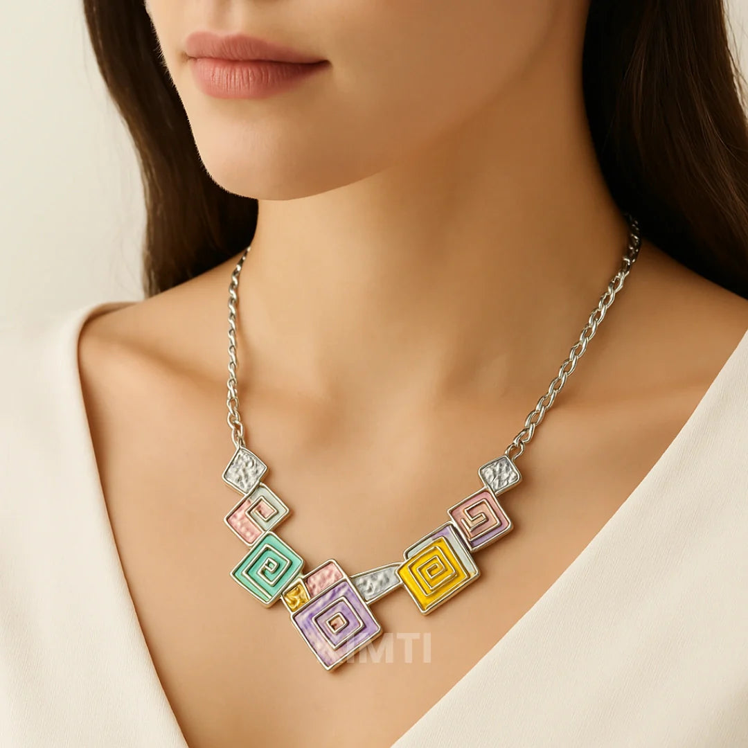 Multicolour Geometric Silver Metallic Necklace