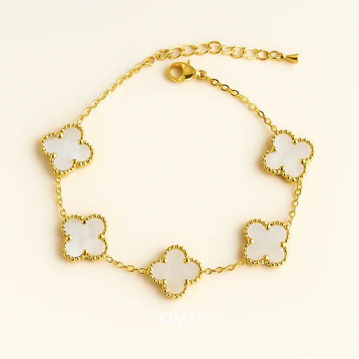18k Gold Plated White Clover Wraparound Bracelet
