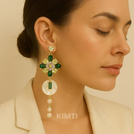 Green Stone Studded Turkish Dangler Earring