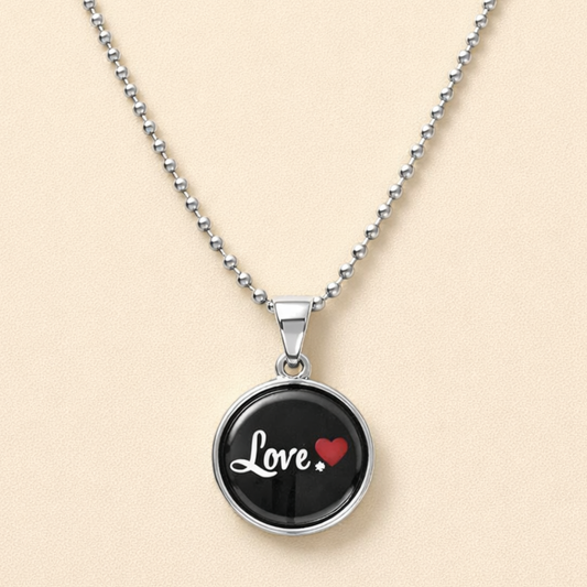 Black Love Round Pendant Necklace