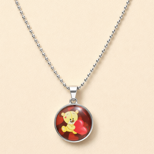 Teddy Bear Heart Pendant Necklace