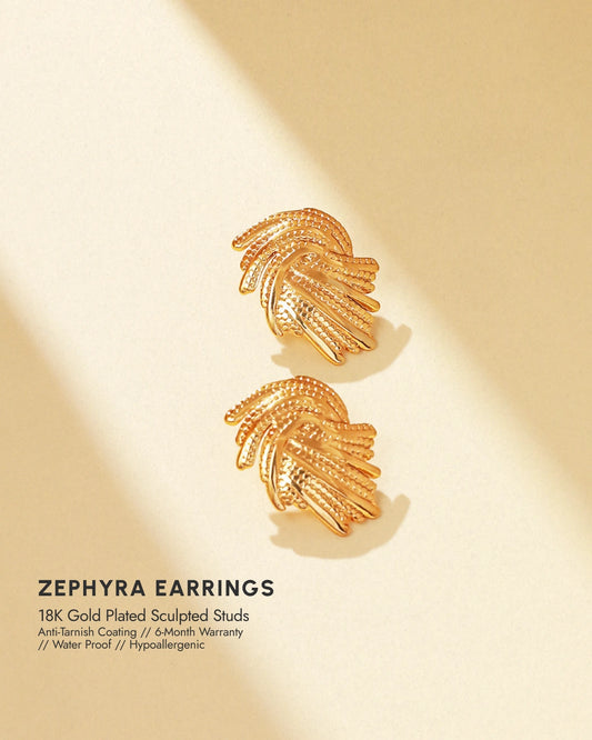Zephyra 18K Gold Plated Sculpted Studs