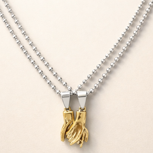 Gold Plated Couple Hand-in-Hand Love Necklace