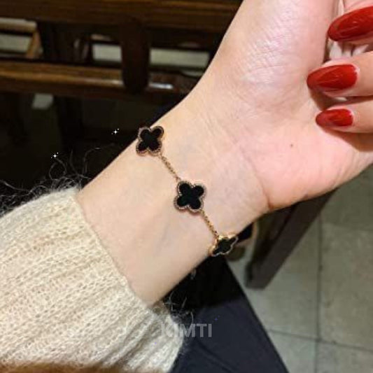 Anti Tarnish Black Clover Flower Bracelet
