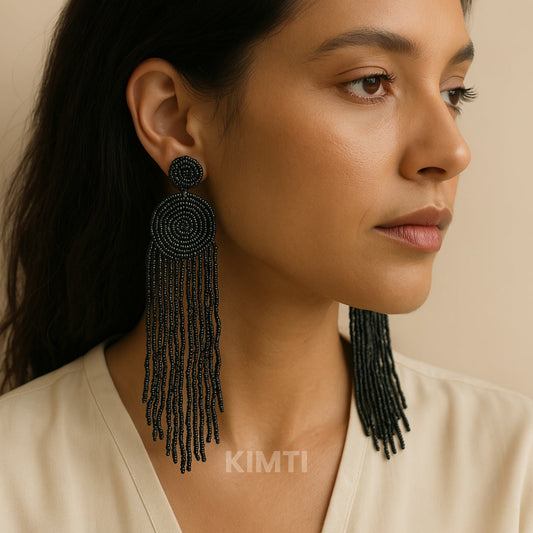 Black Hand Beaded Earring