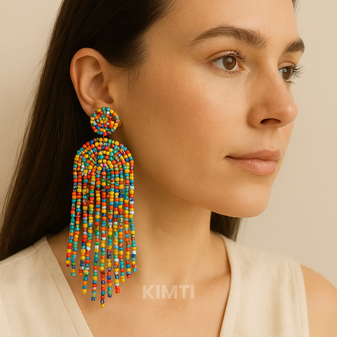 Multi Colour Hand Beaded Earring