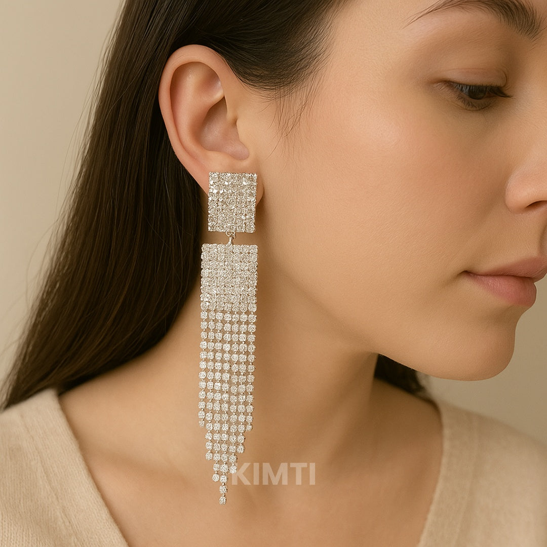 Silver Fringe Long Dangler Drop Earring