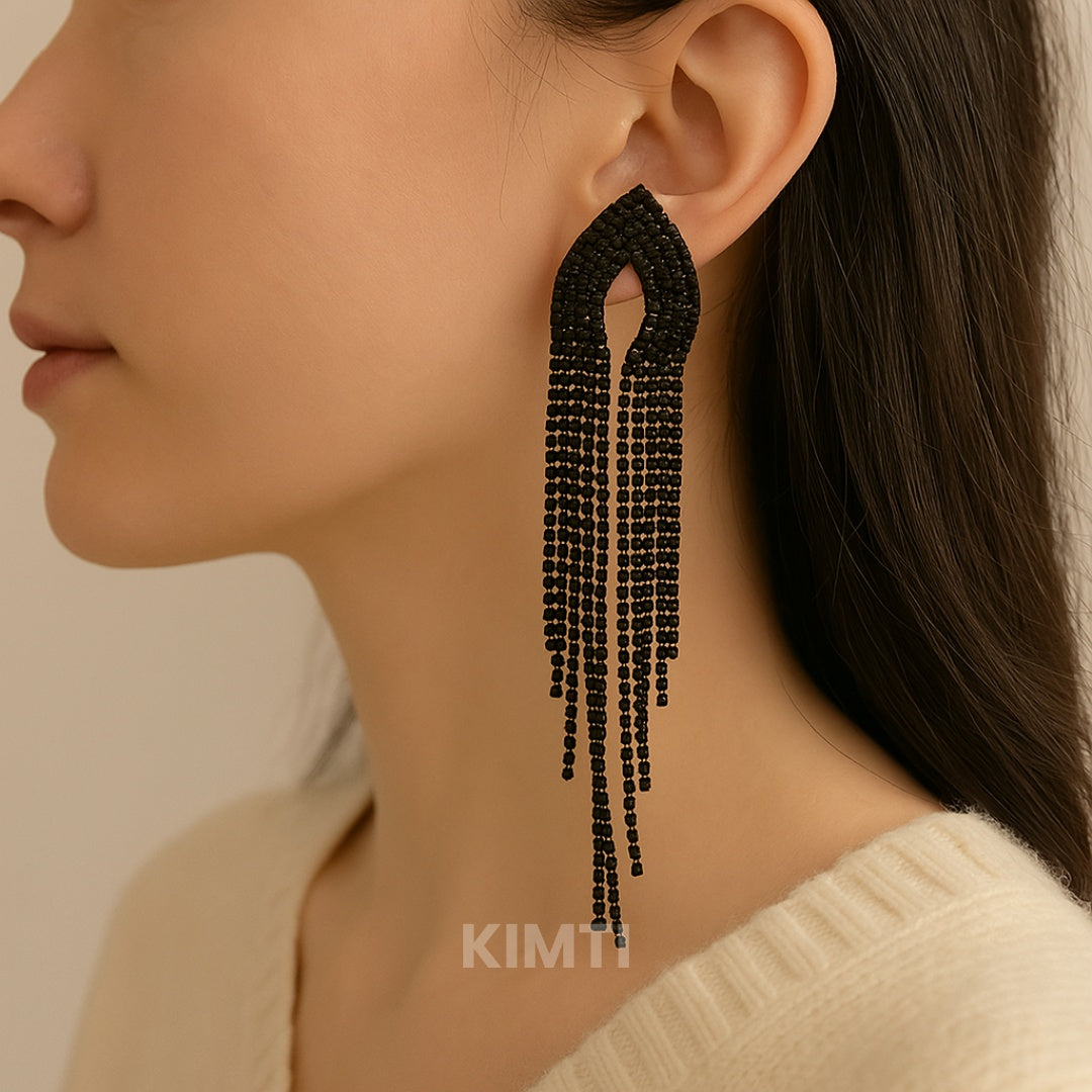 Black Long Dangler Drop Earring