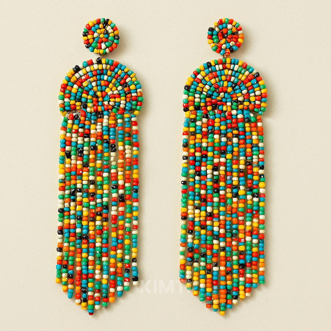 Multi Colour Hand Beaded Earring