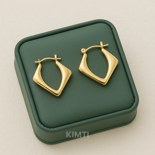 18K Gold Plated Gold-Toned Contemporary Drop Anti Tarnish Earring