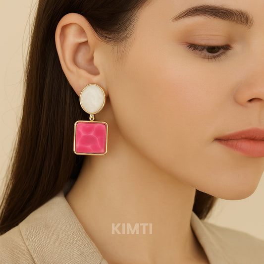 Pink Square Drop Earring