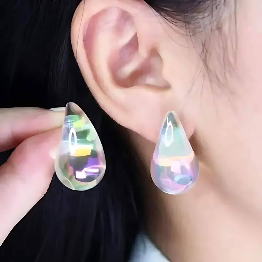 Clear Teardrop White Stud Earring
