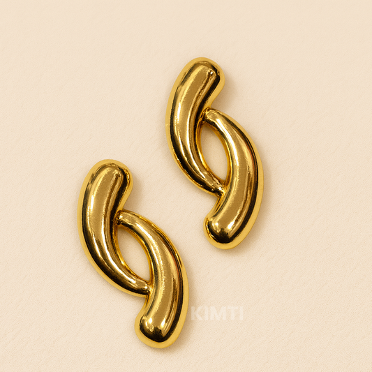 18k Gold Plated Wavy Alloy Statement Earring