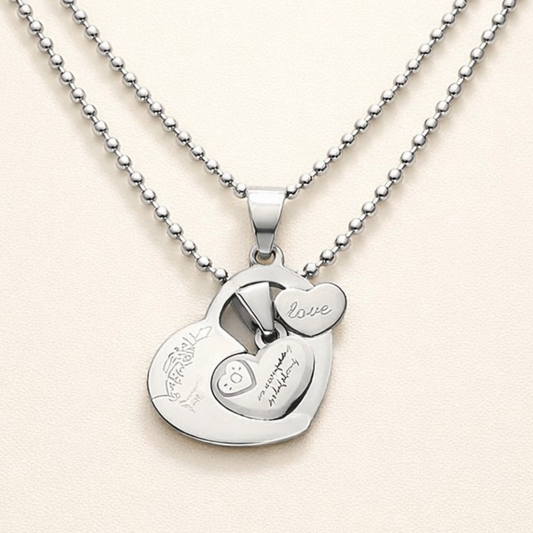 Heart Lock Love Key Pendant Couple Necklace