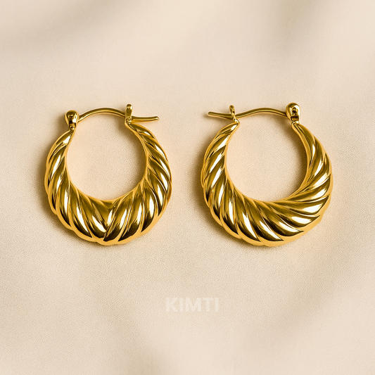 18k Gold Plated Spiral Luxe Hoops Anti Tarnish Earrings