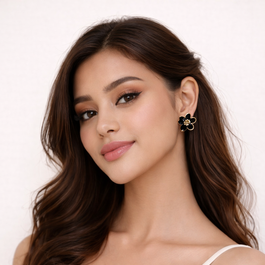 Black Flower Stud Korean Earring