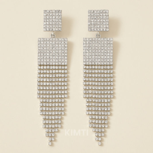 Silver Fringe Long Dangler Drop Earring