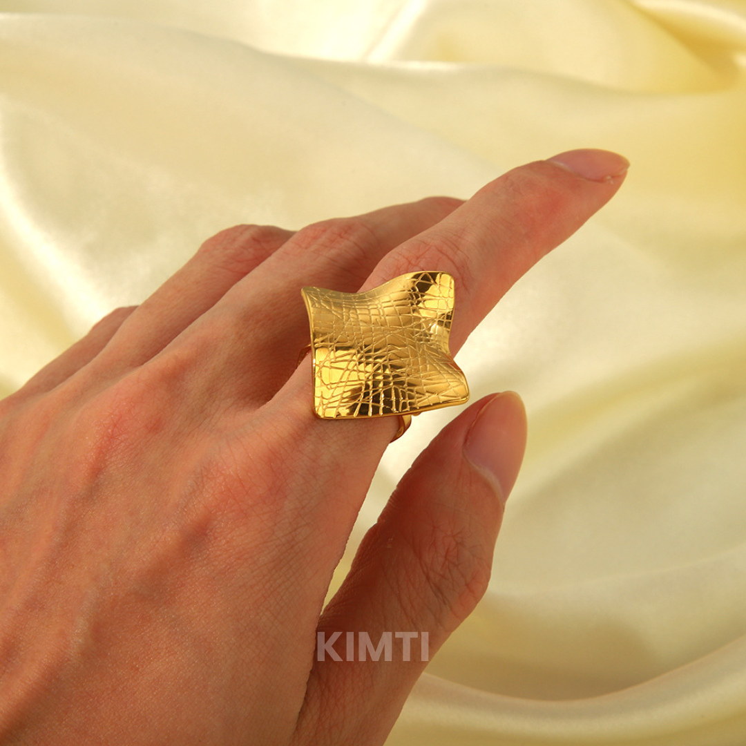 18k Gold Plated Square Crease  Anti Tarnish Ring