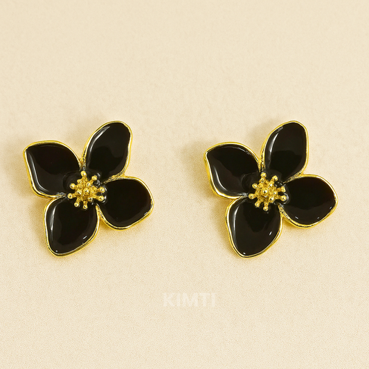 Black Flower Stud Korean Earring