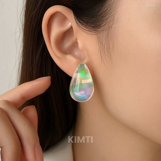 Clear Teardrop White Stud Earring