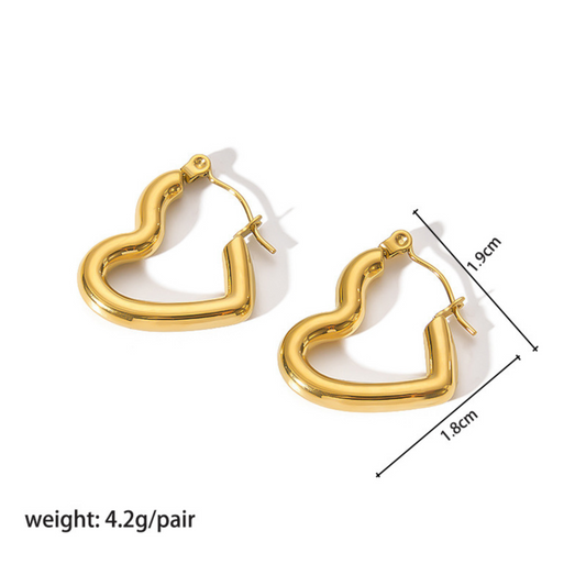 18K Gold Plated Heart Shape Hoops Anti Tarnish Earring