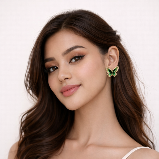 Green Butterfly Golden Stud Earring