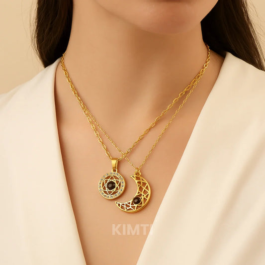 Sun Moon "I Love You" Valentine Couple Necklace