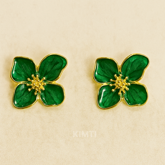 Green & Gold-Toned Contemporary Studs Earrings