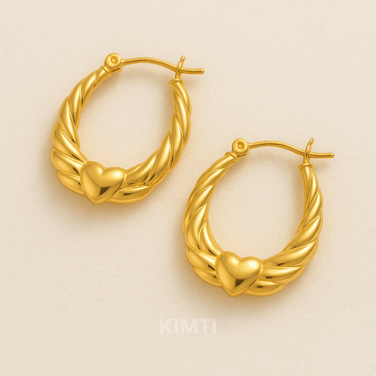 18K Gold Plated Spiral Heart Hoop Anti Tarnish Earring