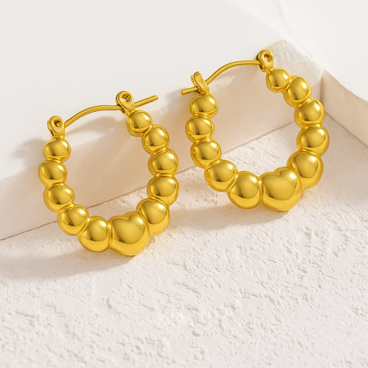 18K Gold Plated Heart layered Hoops Anti Tarnish Earring