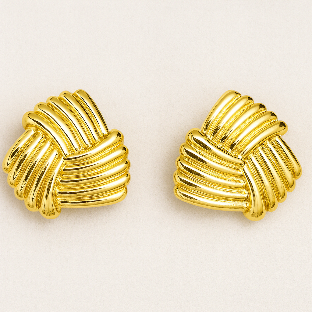 18k Gpld plated Radiant Crosslines Stud Earrings