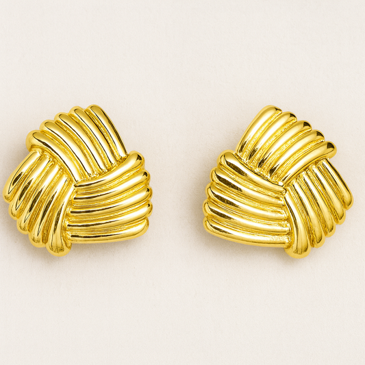 18k Gpld plated Radiant Crosslines Stud Earrings