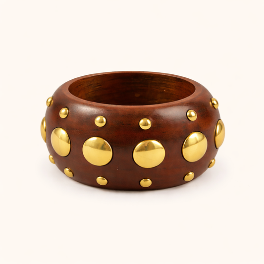 Handcrafted Wood Polished Gold Stud Detailing Bangle