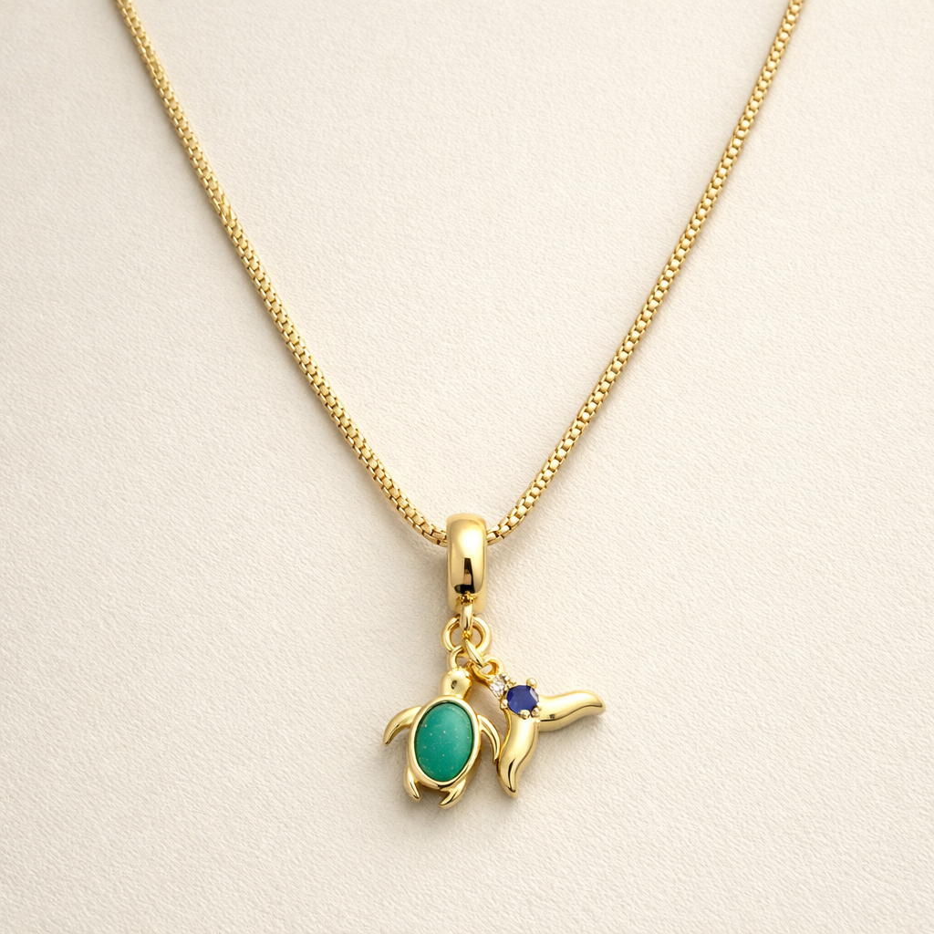 18k Gold Plated Charm Tortuga Baño Oro Necklace