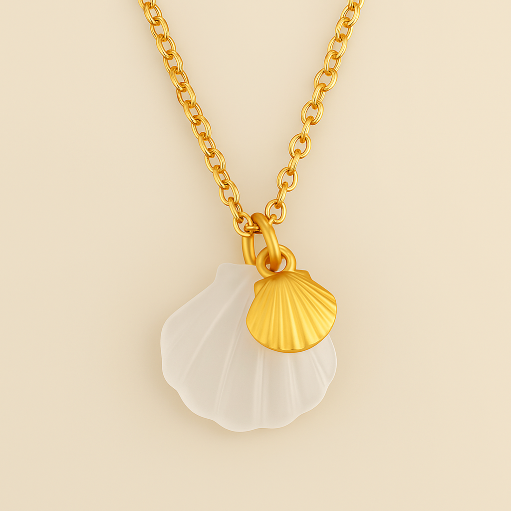 Gold Natural Seashell Cute Design Pendant Anti Tarnish Necklace