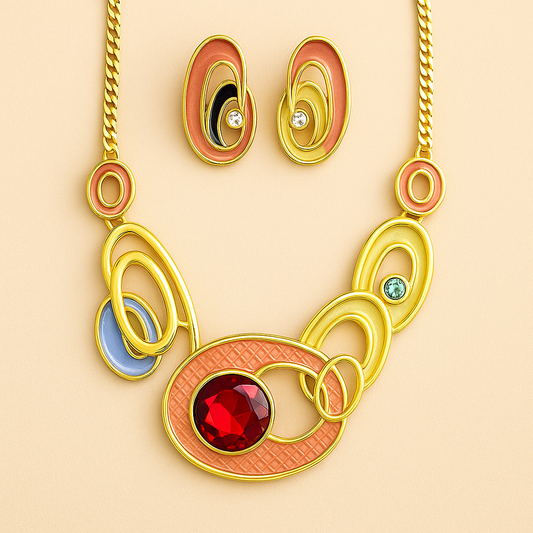 Multi Colour Metallic Necklace & Earring Set