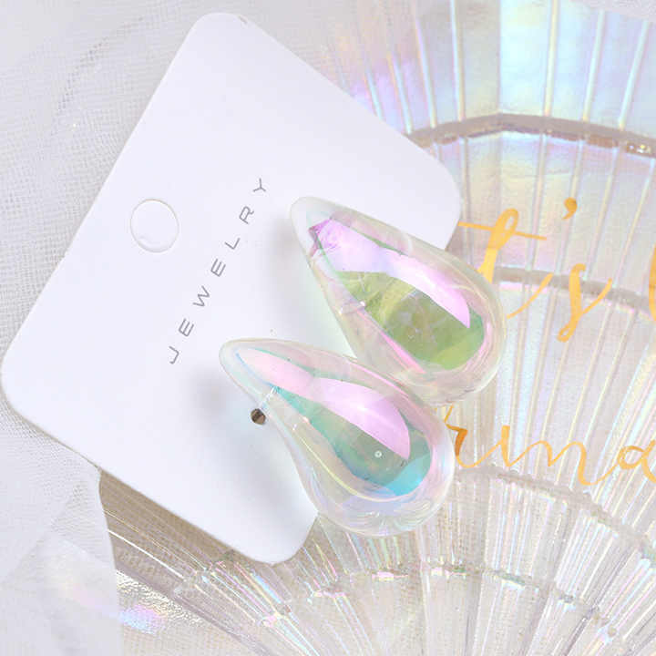 Clear Teardrop White Stud Earring