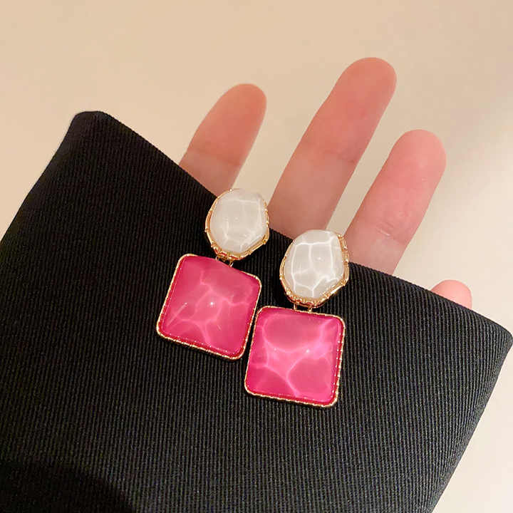 Pink Square Drop Earring