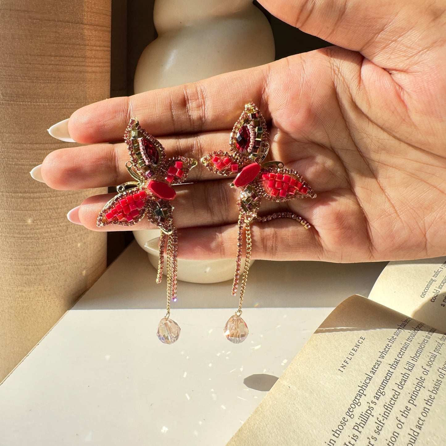 Red Dreamscape Butterfly Turkish Dangler Earring