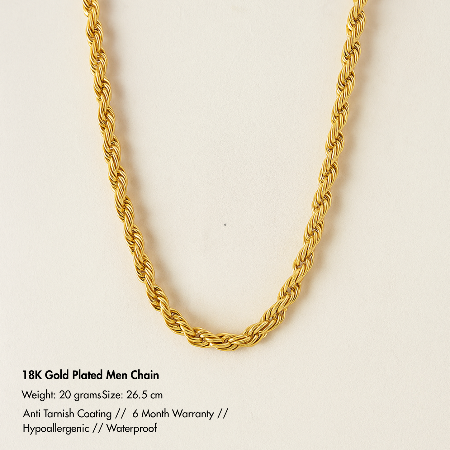 Men-18K Gold Plated Anti Tarnish Rope Chain