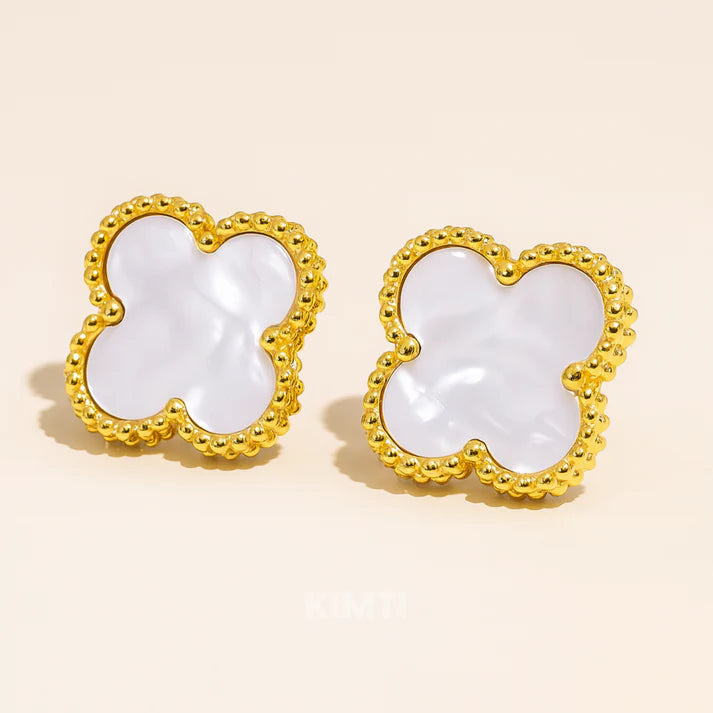White Four Leaf Clover Anti Tarnish Earring