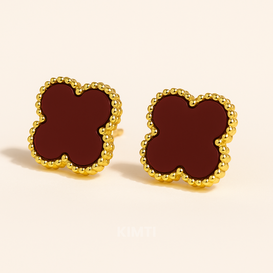 Scarlet Clover Anti Tarnish Stud Earrings