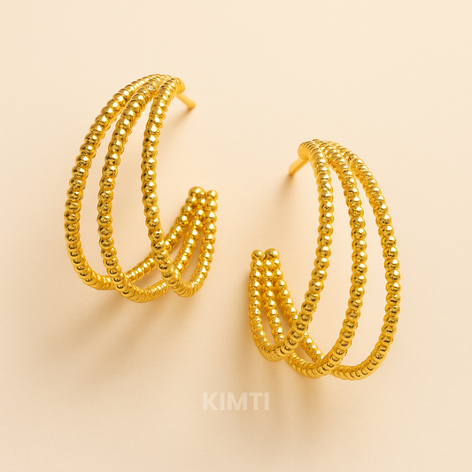 Lightweight Gold Triple Band Earrings