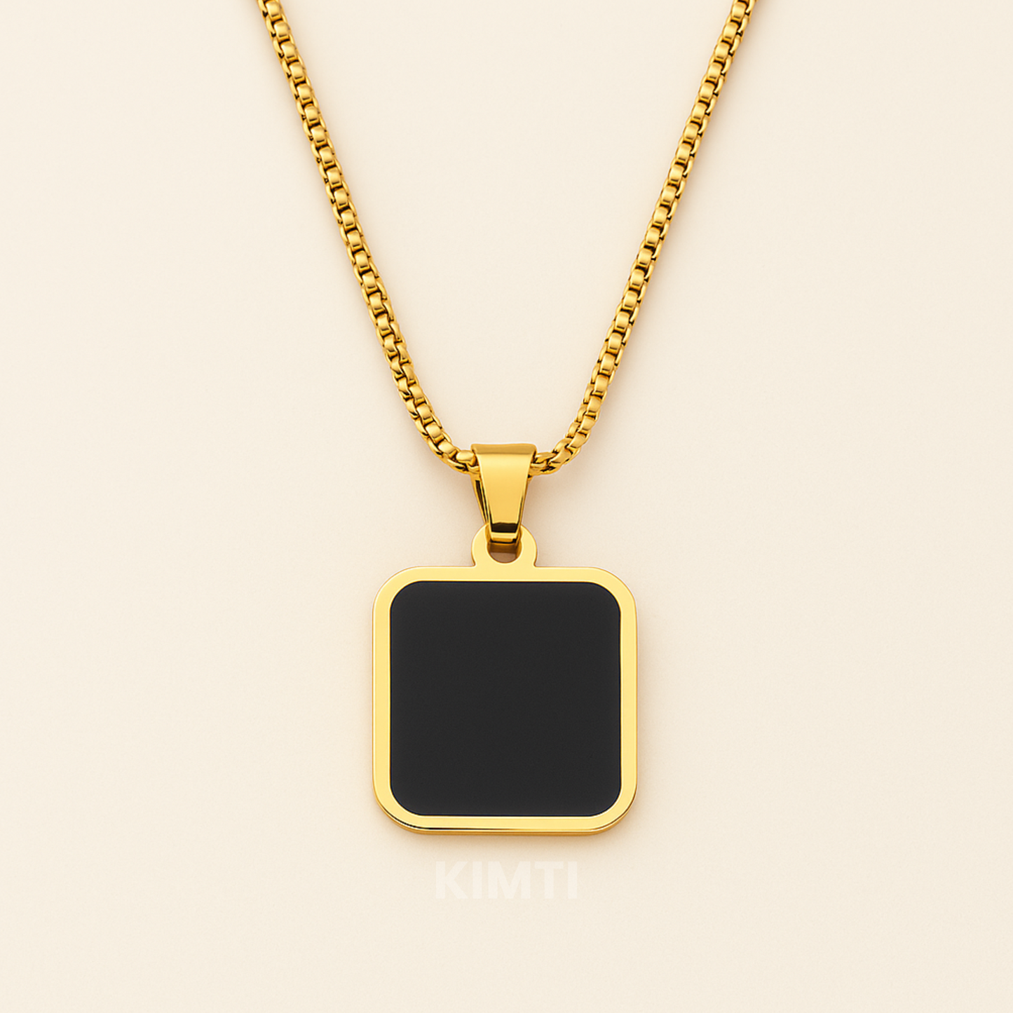 Men-18K Gold Plated Anti Tarnish Black Square Charm Chain